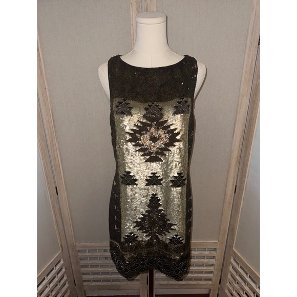 AllSaints Spitalfields Paloma Sequin Dress Bronze Brown Aztec Size 8 - Picture 1 of 7